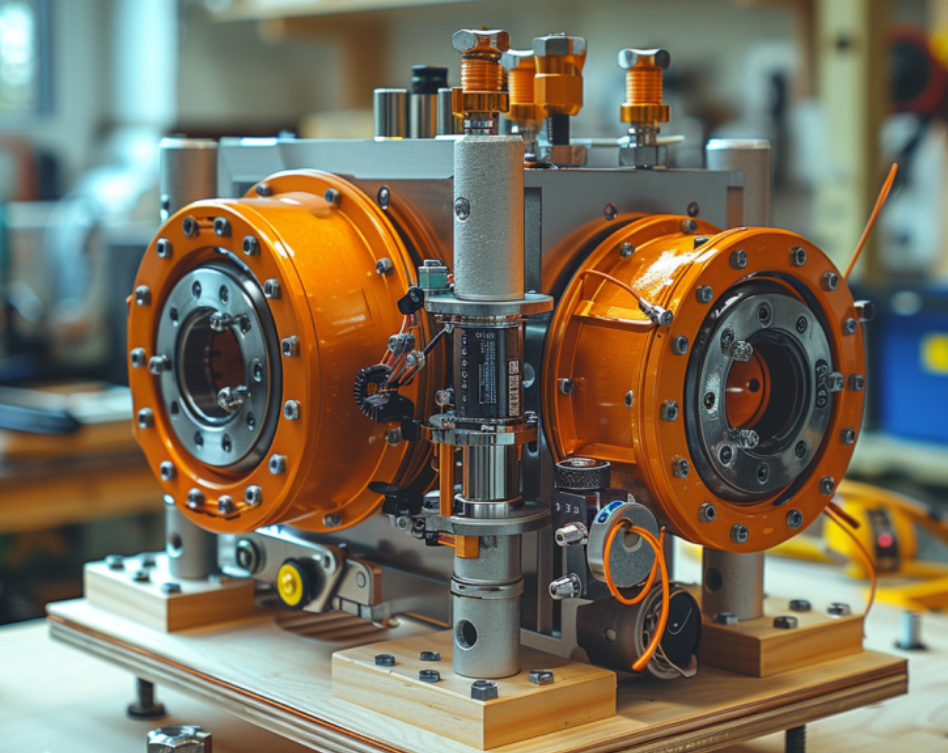 alt:Twin tub washing machine motor repurposed on a workbench for DIY modification, showing clear details of the motor and setup.