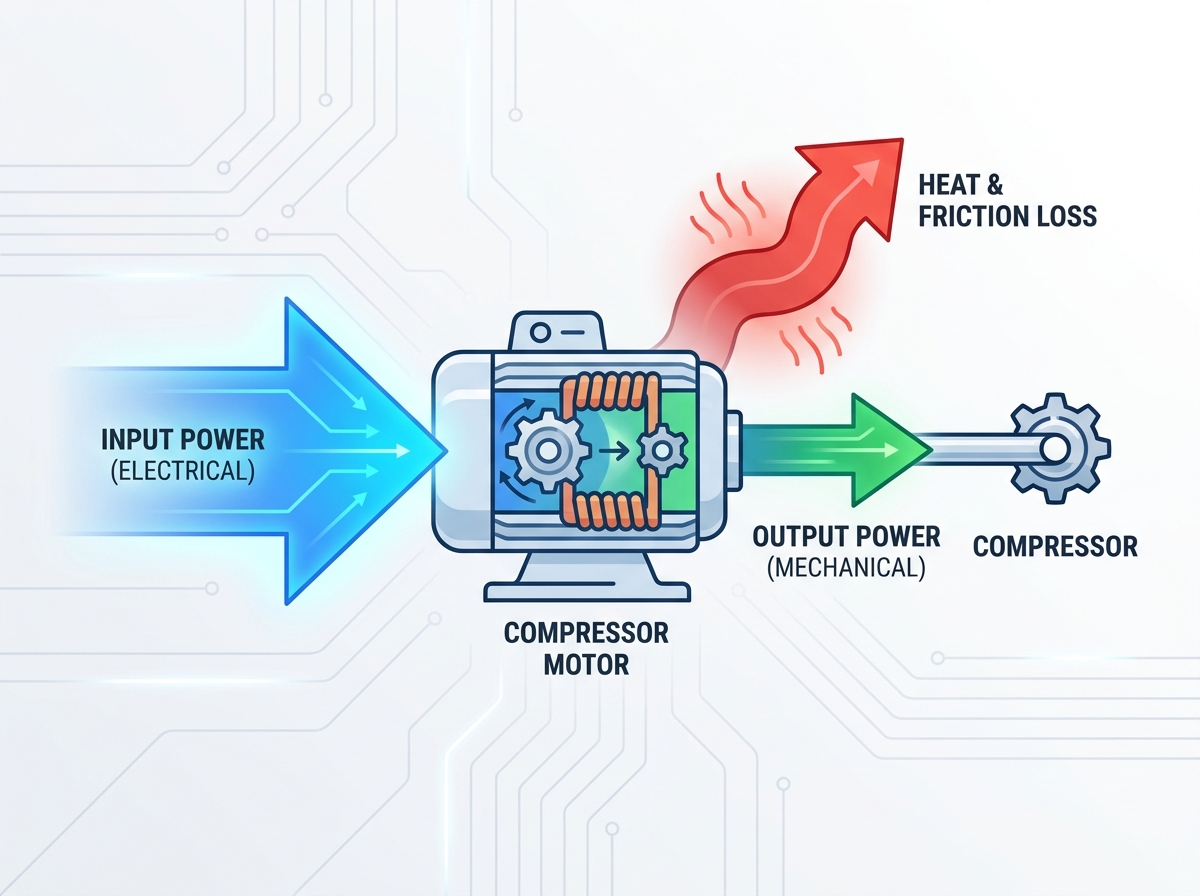 Compressor motor efficiency and power comparison